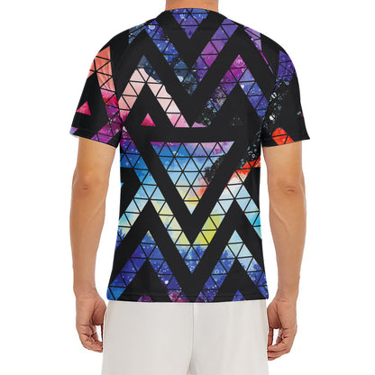 Black Triangle Galaxy Space Print Men's Short Sleeve Rash Guard