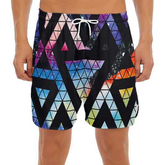 Black Triangle Galaxy Space Print Men's Split Running Shorts