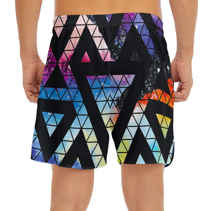 Black Triangle Galaxy Space Print Men's Split Running Shorts
