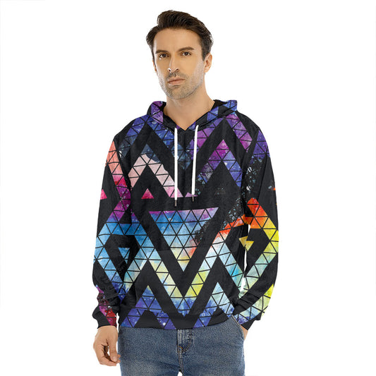 Black Triangle Galaxy Space Print Men's Velvet Pullover Hoodie