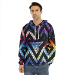 Black Triangle Galaxy Space Print Men's Velvet Pullover Hoodie