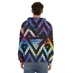 Black Triangle Galaxy Space Print Men's Velvet Pullover Hoodie