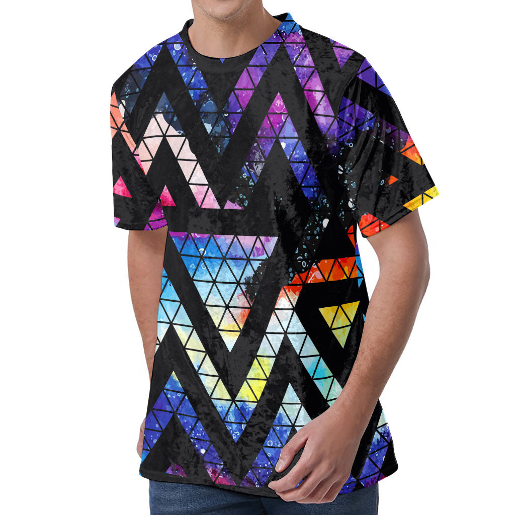 Black Triangle Galaxy Space Print Men's Velvet T-Shirt