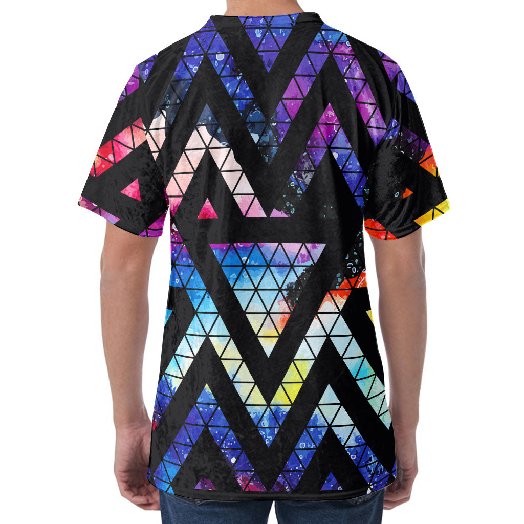 Black Triangle Galaxy Space Print Men's Velvet T-Shirt