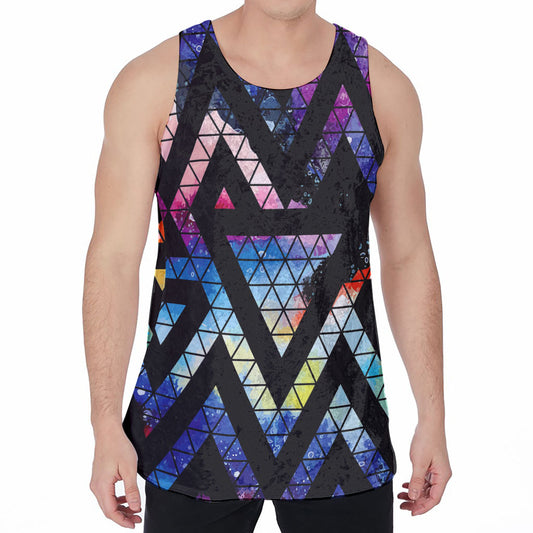 Black Triangle Galaxy Space Print Men's Velvet Tank Top