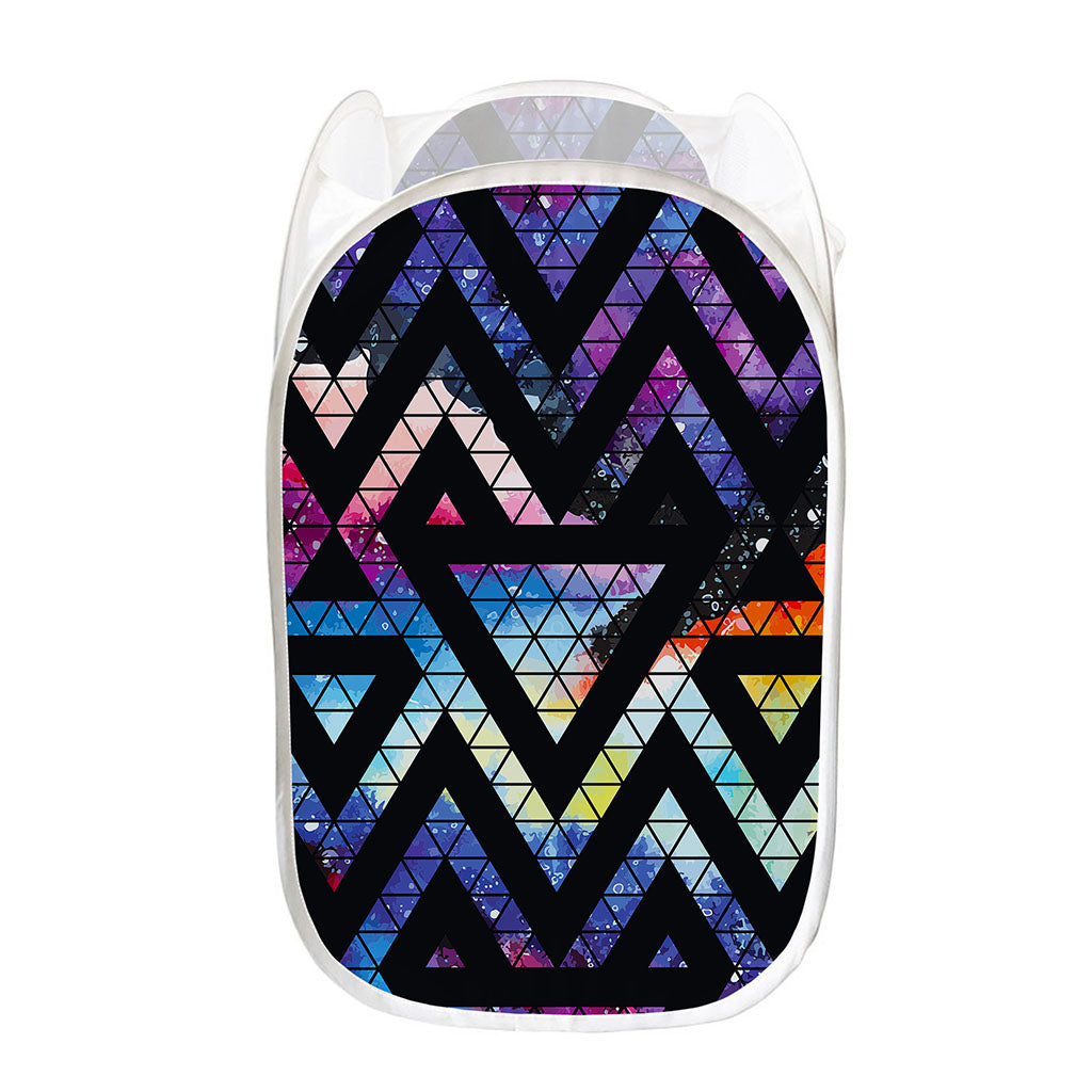 Black Triangle Galaxy Space Print Mesh Laundry Hamper
