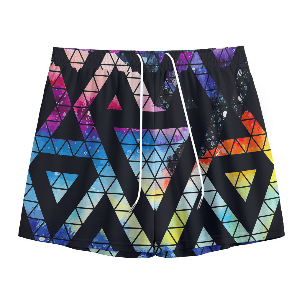 Black Triangle Galaxy Space Print Mesh Shorts