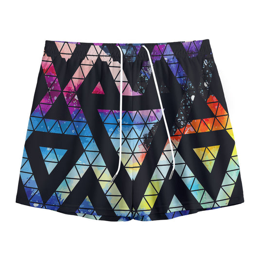 Black Triangle Galaxy Space Print Mesh Shorts