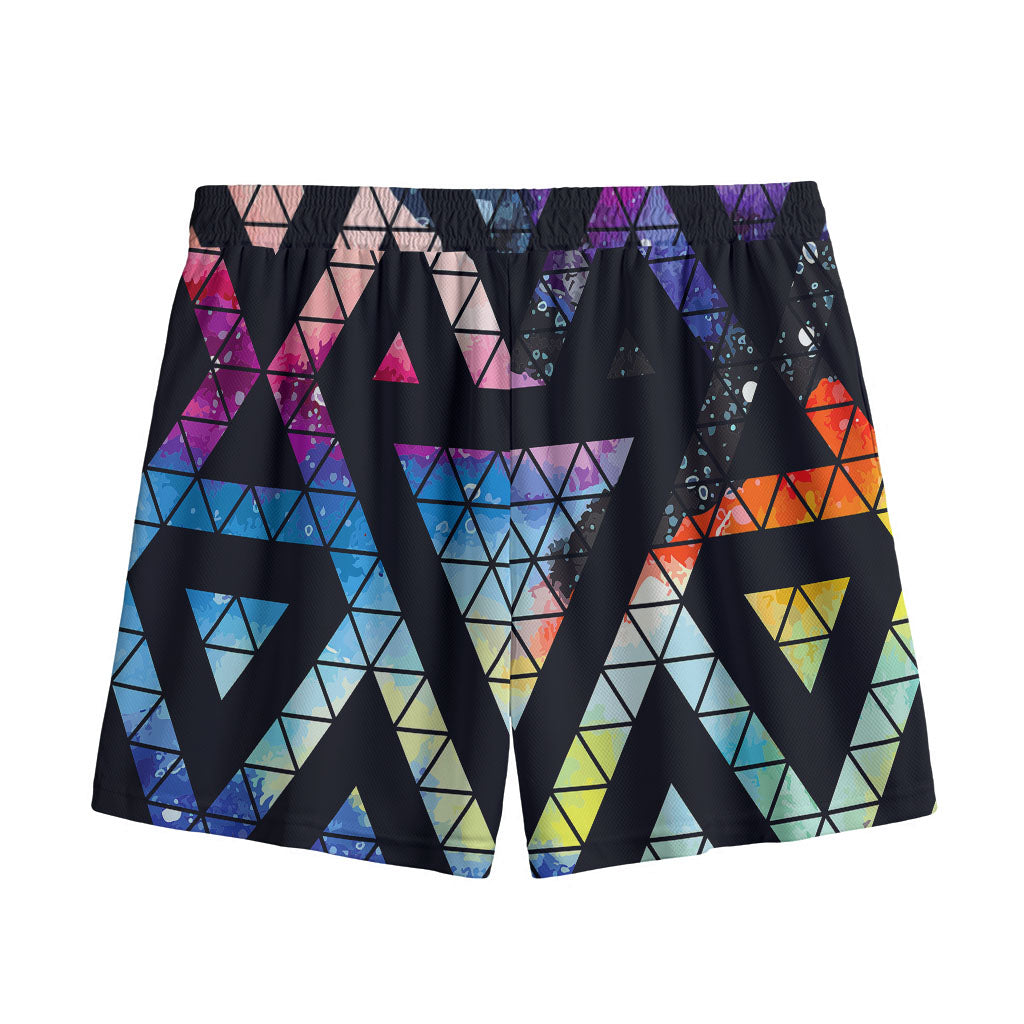 Black Triangle Galaxy Space Print Mesh Shorts