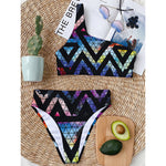 Black Triangle Galaxy Space Print One Shoulder Bikini Top