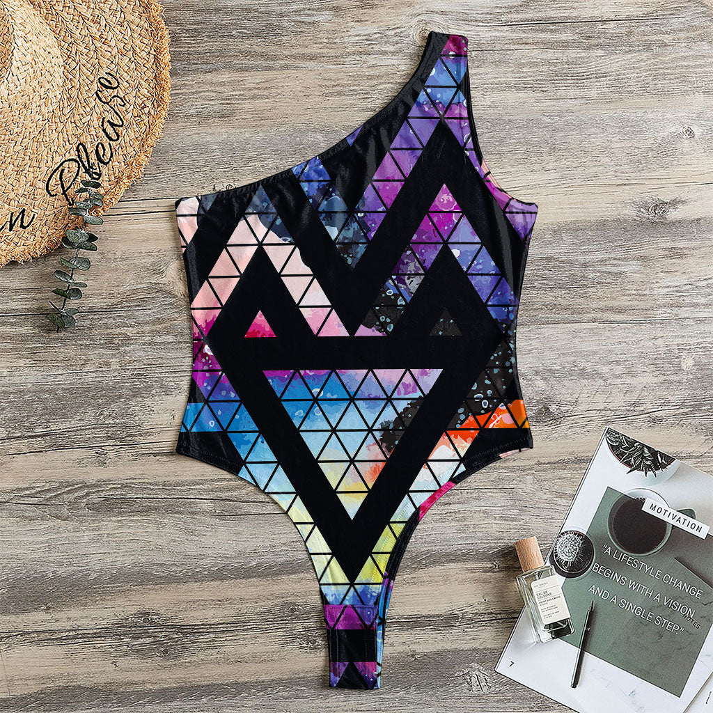 Black Triangle Galaxy Space Print One Shoulder Bodysuit