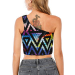 Black Triangle Galaxy Space Print One Shoulder Crop Top