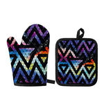 Black Triangle Galaxy Space Print Oven Mitt And Pot Holder Set