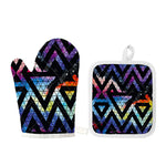 Black Triangle Galaxy Space Print Oven Mitt And Pot Holder Set