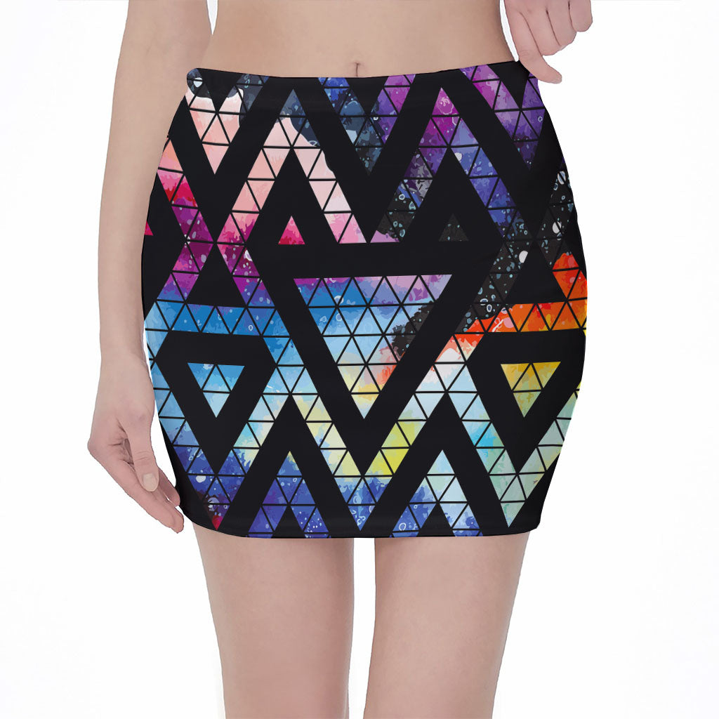 Black Triangle Galaxy Space Print Pencil Mini Skirt