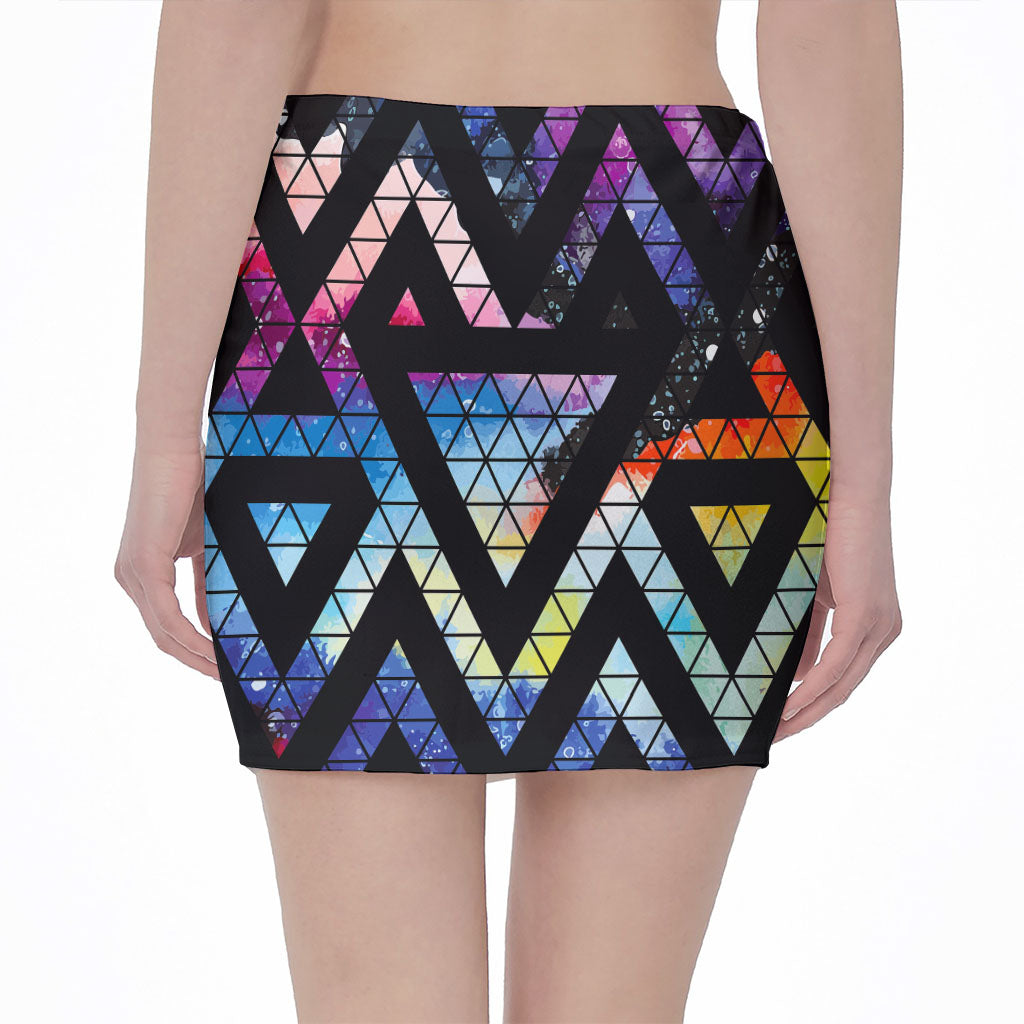 Black Triangle Galaxy Space Print Pencil Mini Skirt
