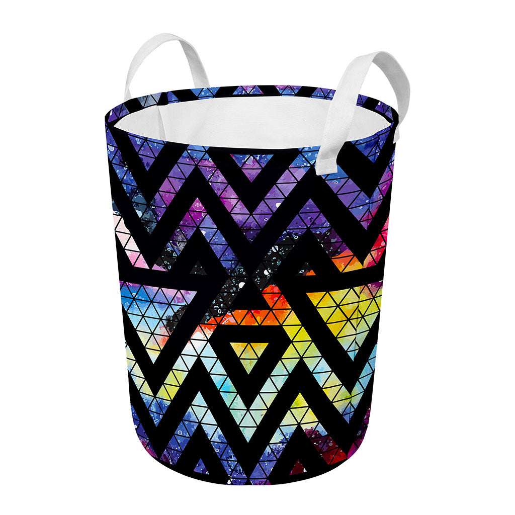 Black Triangle Galaxy Space Print Round Laundry Basket