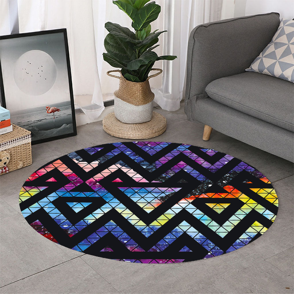 Black Triangle Galaxy Space Print Round Rug