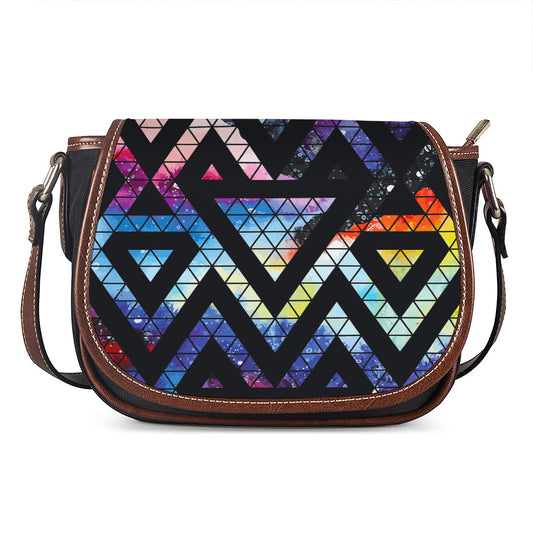 Black Triangle Galaxy Space Print Saddle Bag