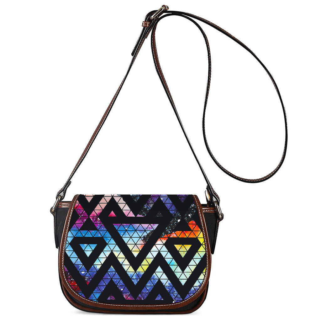 Black Triangle Galaxy Space Print Saddle Bag