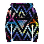 Black Triangle Galaxy Space Print Sherpa Lined Zip Up Hoodie