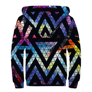 Black Triangle Galaxy Space Print Sherpa Lined Zip Up Hoodie