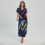 Black Triangle Galaxy Space Print Short Sleeve Maxi Dress