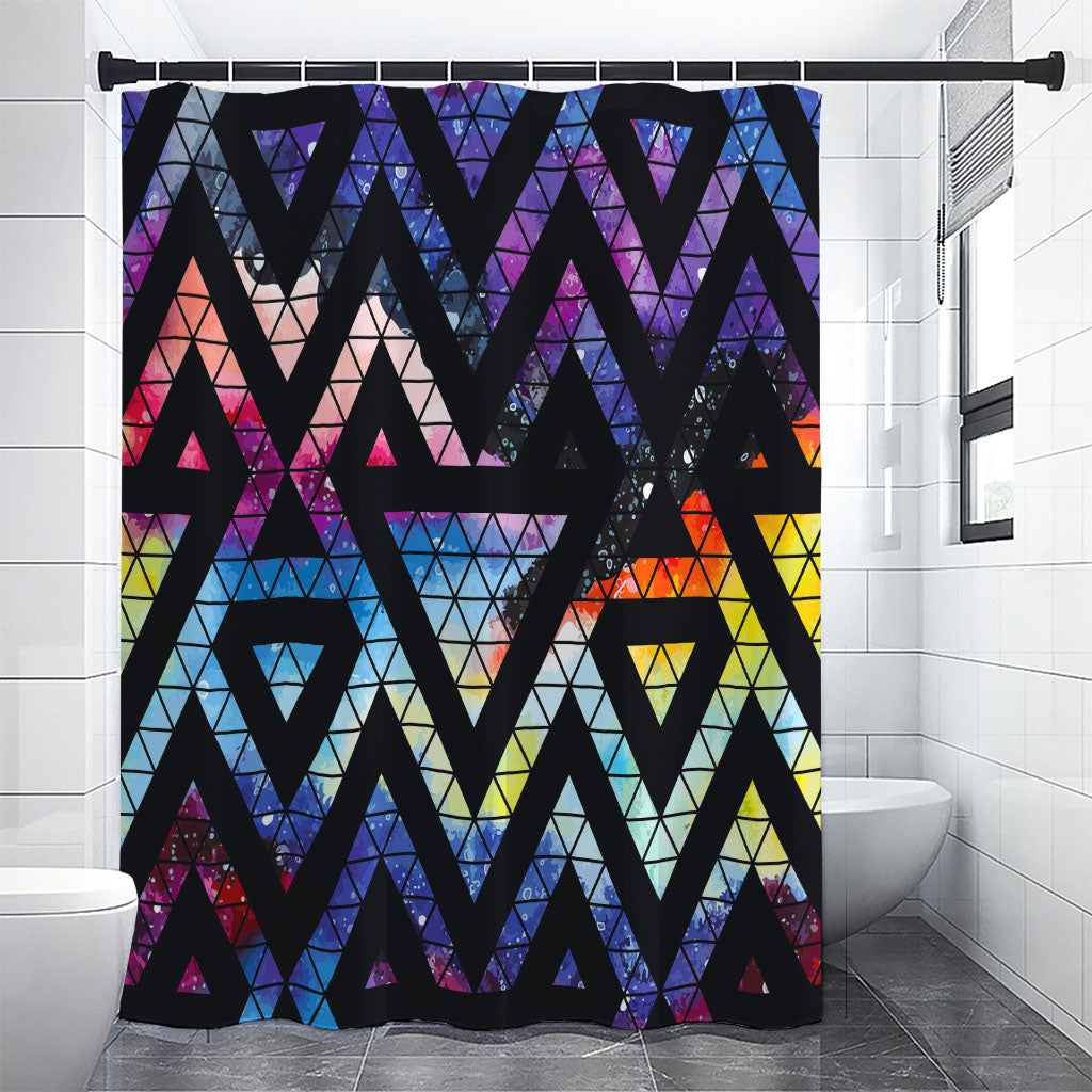 Black Triangle Galaxy Space Print Shower Curtain
