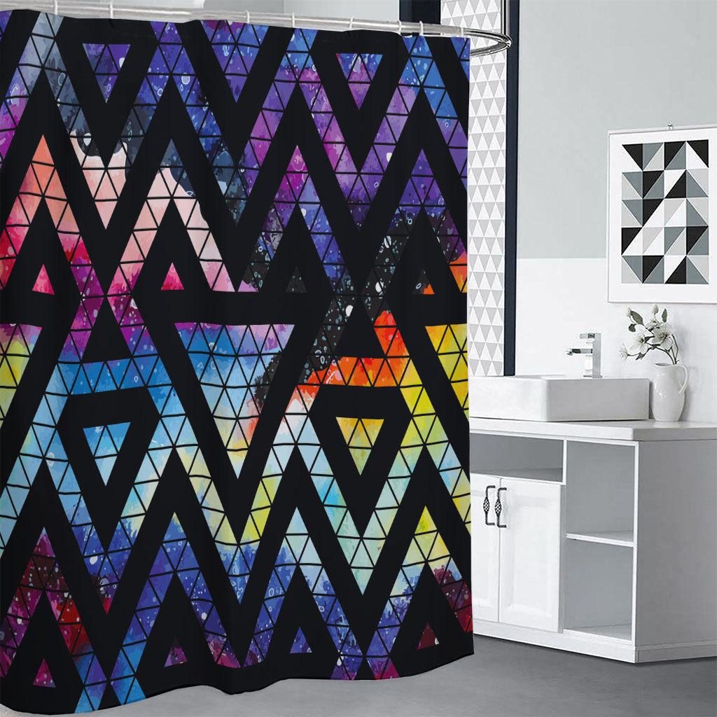 Black Triangle Galaxy Space Print Shower Curtain