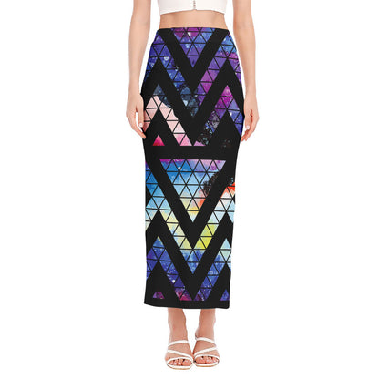 Black Triangle Galaxy Space Print Side Slit Maxi Skirt