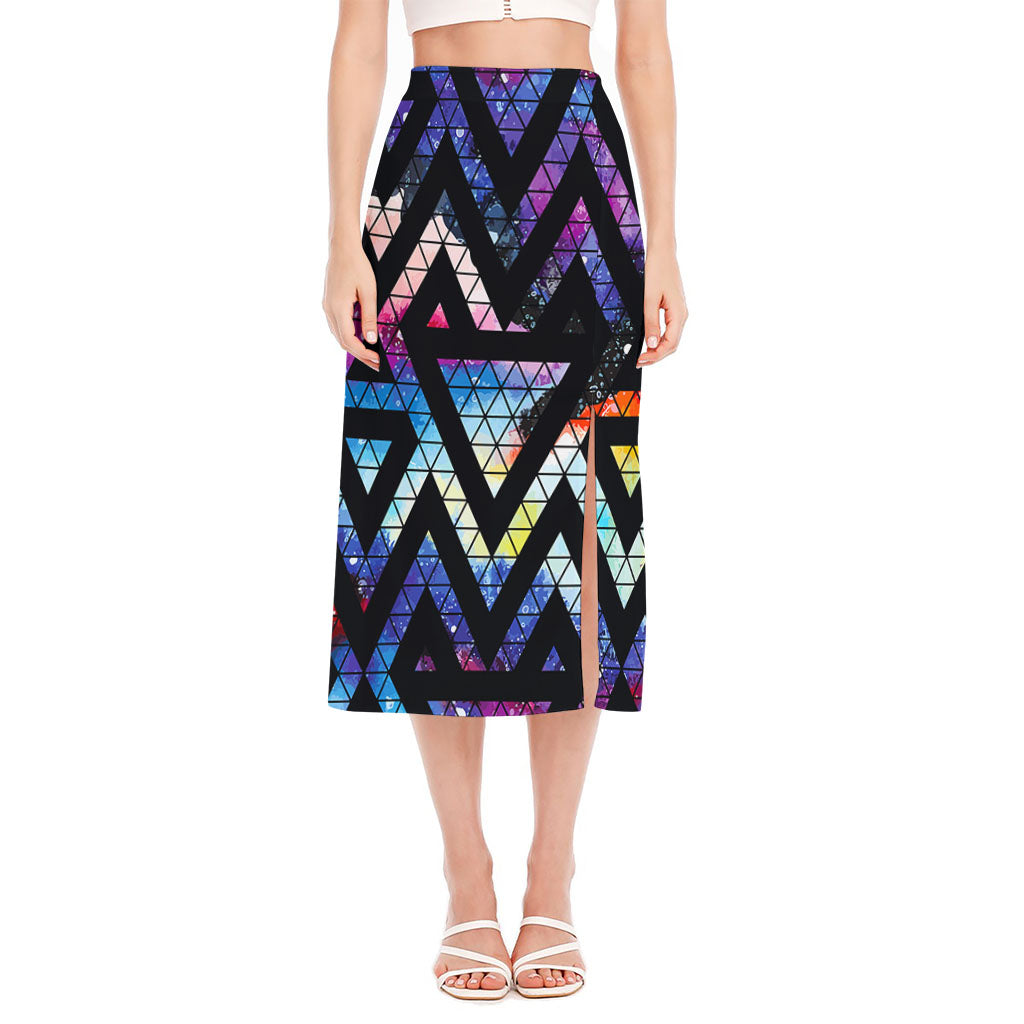 Black Triangle Galaxy Space Print Side Slit Midi Skirt