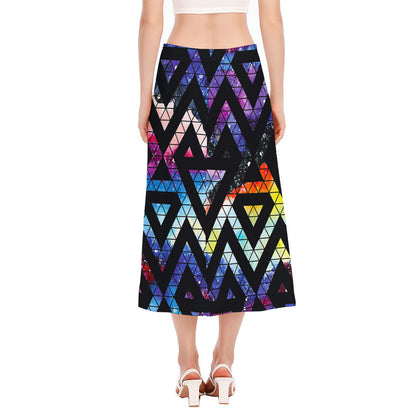 Black Triangle Galaxy Space Print Side Slit Midi Skirt