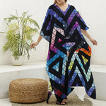 Black Triangle Galaxy Space Print Silk V-Neck Kaftan Dress