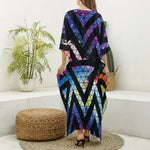 Black Triangle Galaxy Space Print Silk V-Neck Kaftan Dress
