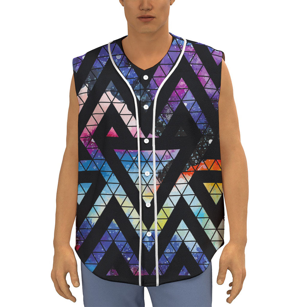 Black Triangle Galaxy Space Print Sleeveless Baseball Jersey
