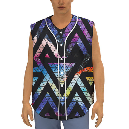 Black Triangle Galaxy Space Print Sleeveless Baseball Jersey