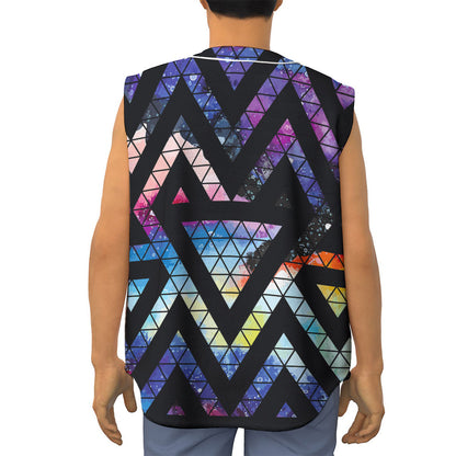 Black Triangle Galaxy Space Print Sleeveless Baseball Jersey