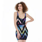 Black Triangle Galaxy Space Print Sleeveless Bodycon Dress