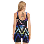 Black Triangle Galaxy Space Print Sleeveless One Piece Swimsuit