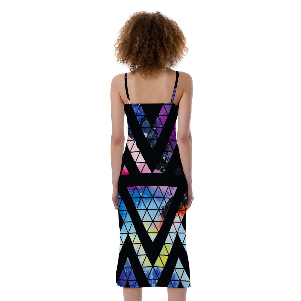 Black Triangle Galaxy Space Print Slim Fit Midi Cami Dress
