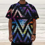 Black Triangle Galaxy Space Print Textured Short Sleeve Shirt