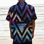 Black Triangle Galaxy Space Print Textured Short Sleeve Shirt
