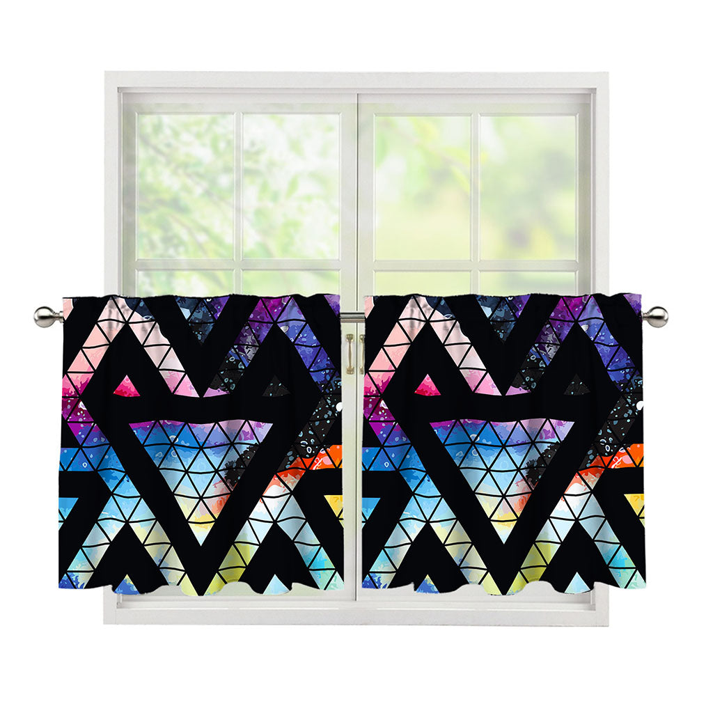 Black Triangle Galaxy Space Print Tier Curtains