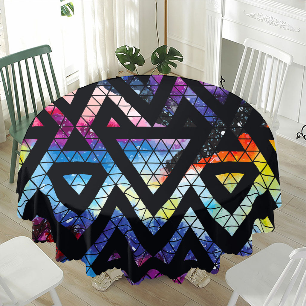 Black Triangle Galaxy Space Print Waterproof Round Tablecloth
