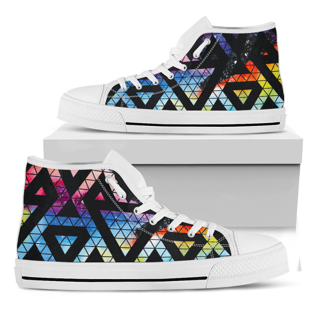 Black Triangle Galaxy Space Print White High Top Sneakers