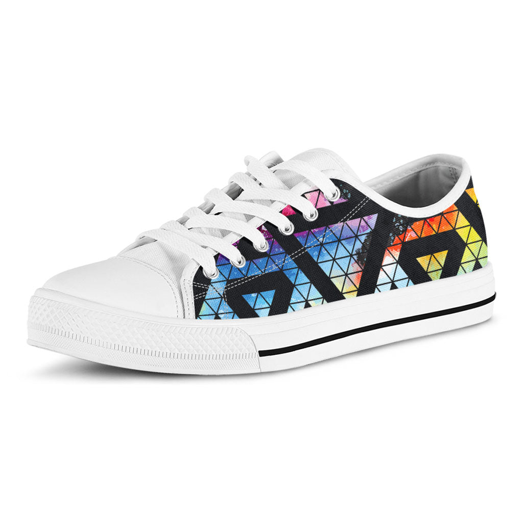 Black Triangle Galaxy Space Print White Low Top Sneakers