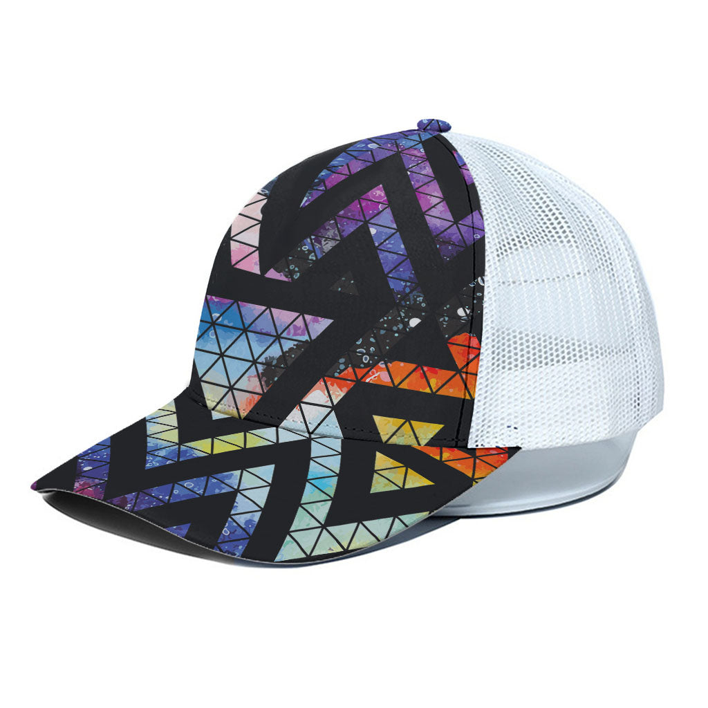 Black Triangle Galaxy Space Print White Mesh Trucker Cap