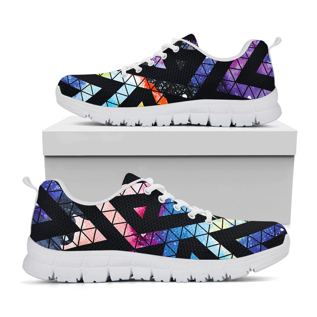 Black Triangle Galaxy Space Print White Running Shoes