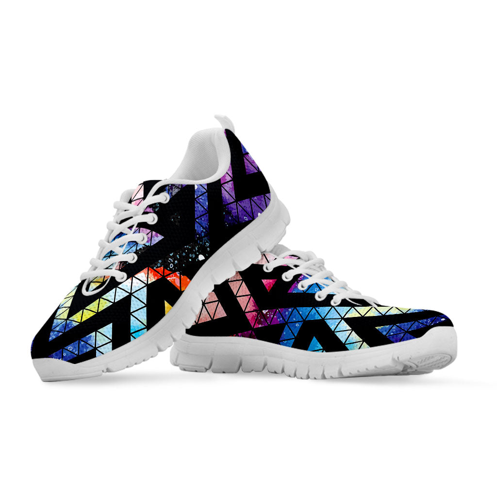 Black Triangle Galaxy Space Print White Running Shoes