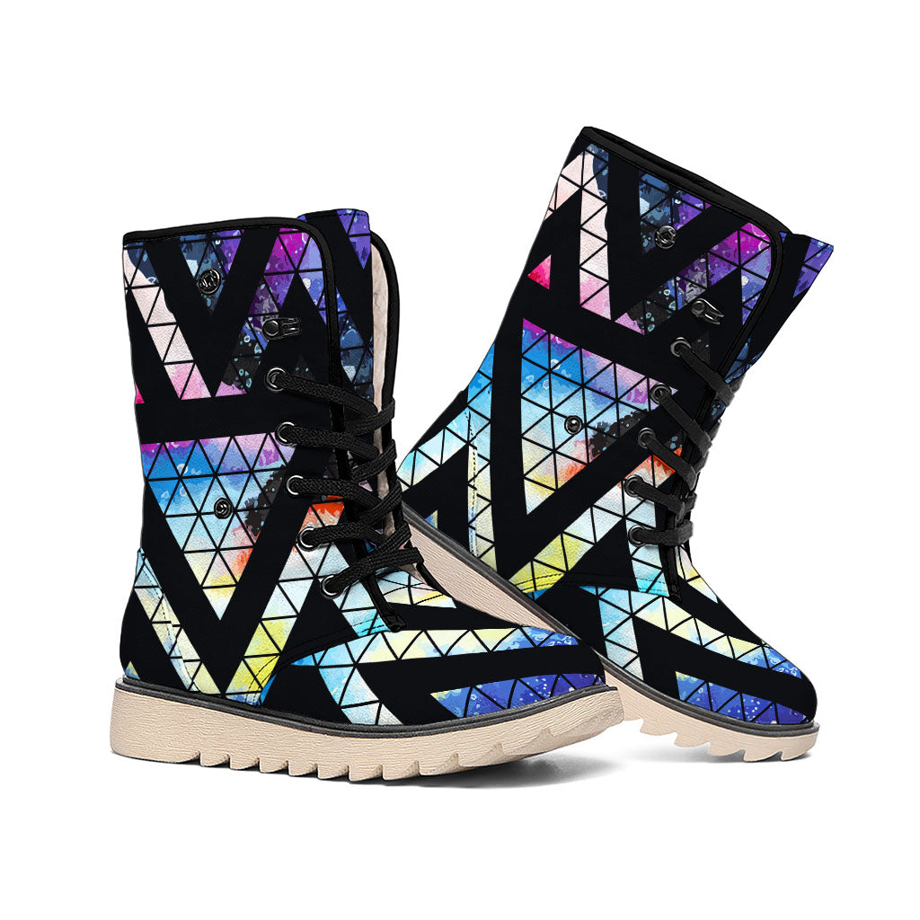 Black Triangle Galaxy Space Print Winter Boots